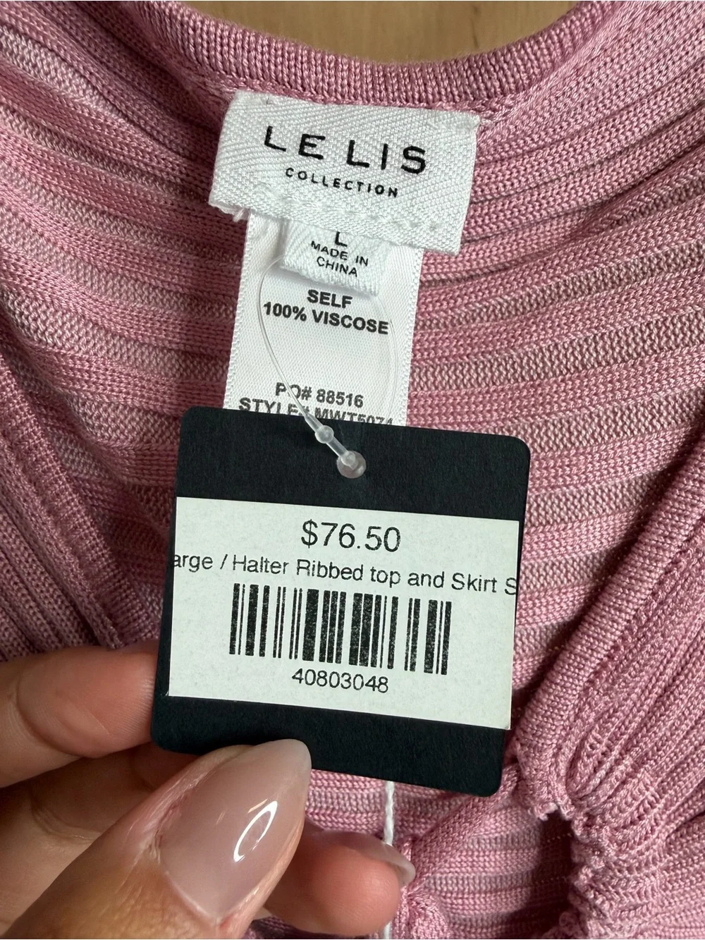 NWT! LELIS Collection Women’s Pink Ribbed Knit Two-Piece Skirt Set. Size: Large